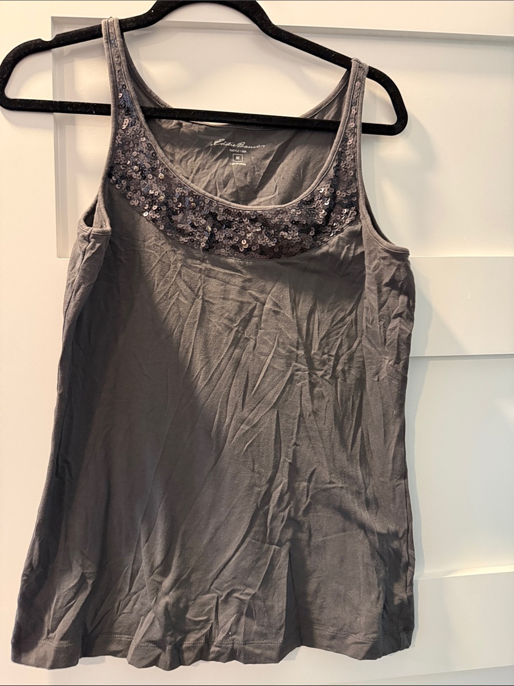 Eddie Bauer Gray Sequin Scoop Neck Tank